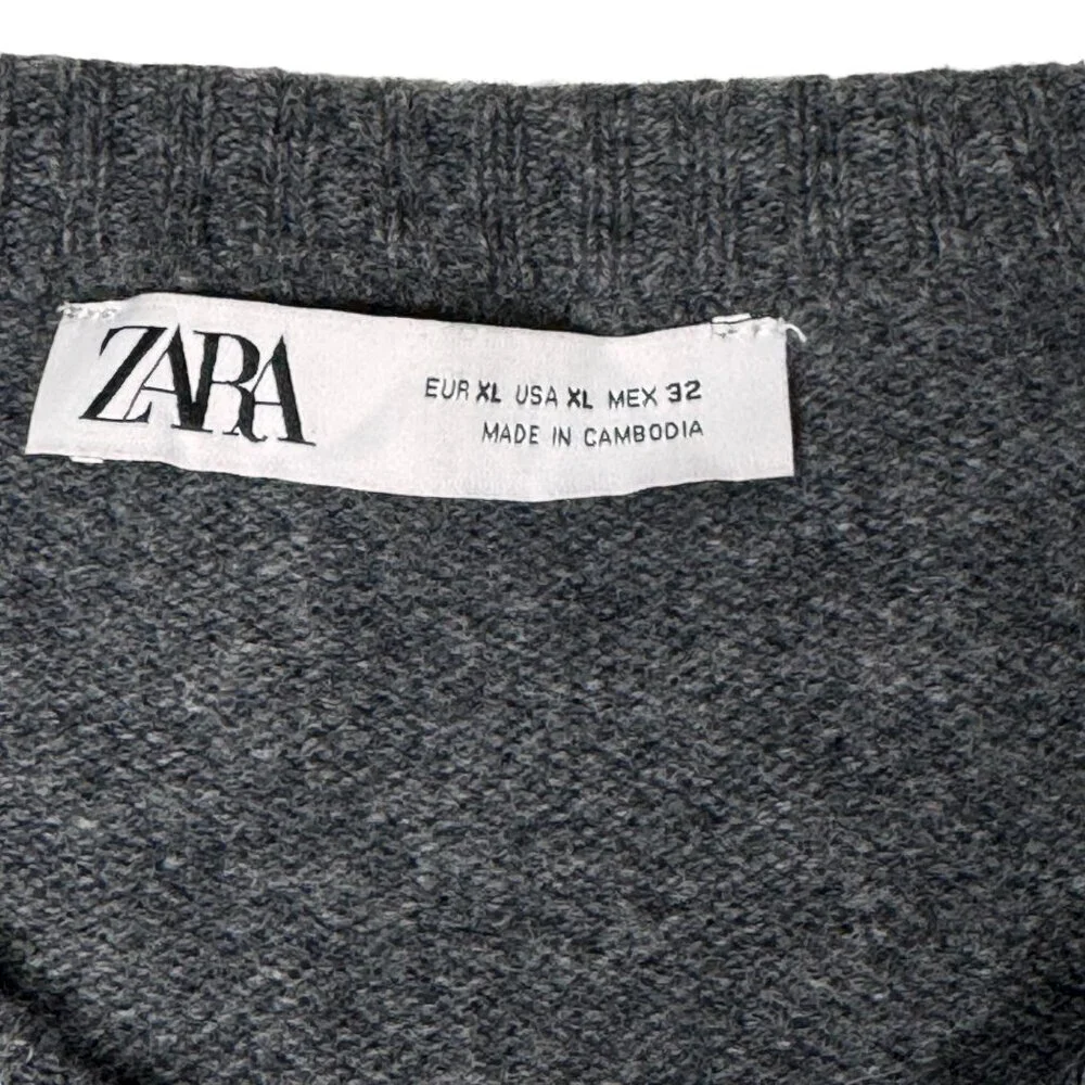 Zara 100% Wool Cardigan SZ XL Dark Gray Button Front Stsple Capsule Wardrobe - Picture 7 of 15